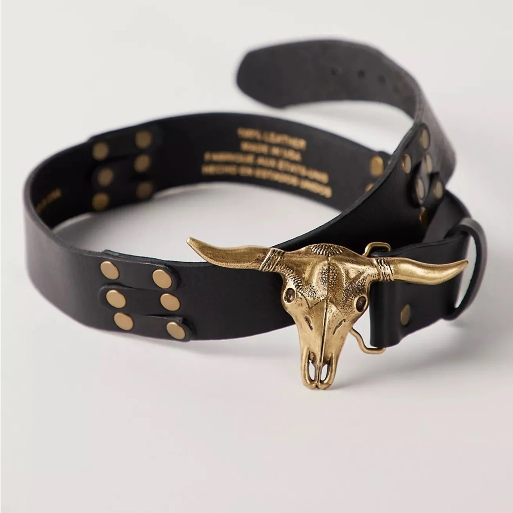 Kim White Matador Leather Belt Steer Belt with Antique Brass Size Small